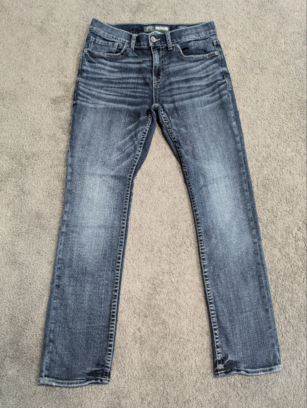 BKE Alec Mens Sz 32x32 Straight Leg Jeans Buckle Denim Stretch Thick Stitch Blue